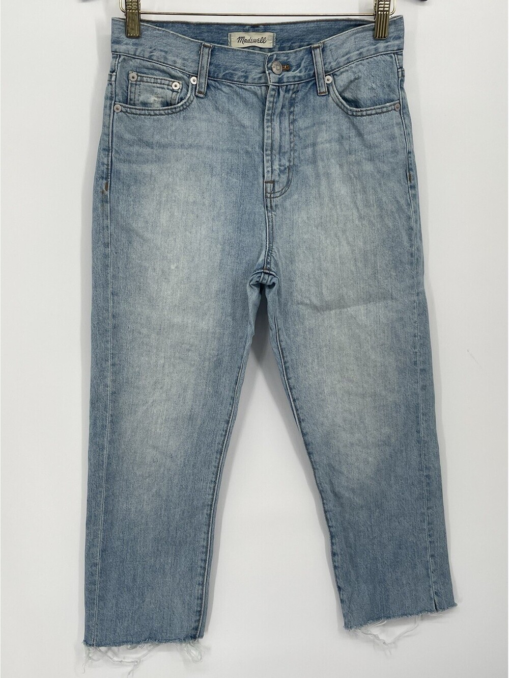 Madewell Perfect Summer Jeans 26 Light Wash Distressed Raw Hem Cropped